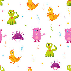 Bright pattern with cute monsters. Can be used for textile, paper wrapping, cover