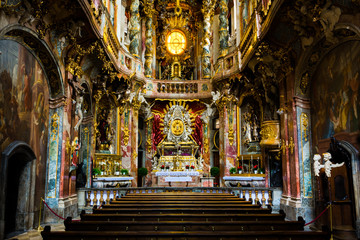 Fototapeta na wymiar Munich Asamkirche Interior Empty Closed on Saturday Afternoon