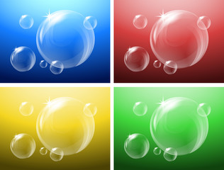 Four backgrounds with bubbles floating
