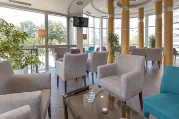 Hotel lobby cafe interior