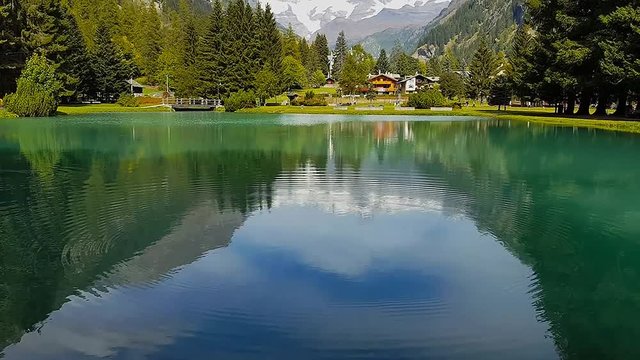 Gressoney Saint Jean, Aosta Valley, Italy. Lake Gover and Monte Rosa