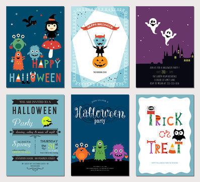 Cute Halloween Cards. Vector illustration.