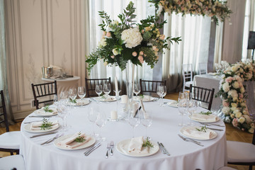 Beautiful flowers on table in wedding day