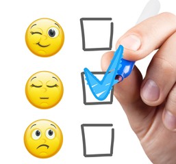 Hand putting check mark on blank.