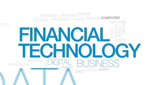 Financial technology animated word cloud, text design animation. Kinetic typography.