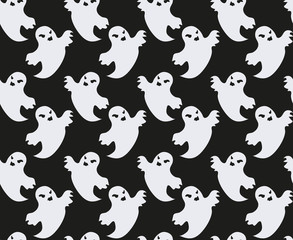 Ghost seamless pattern. Scary spirit repeating texture. Halloween endless background. Vector illustration