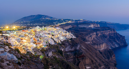 Fira, Santorini island, Greece. Overview of the cliffside town of Thira,Fira with the traditional and famous white