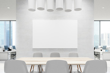 Close up of a conference room table, white, poster