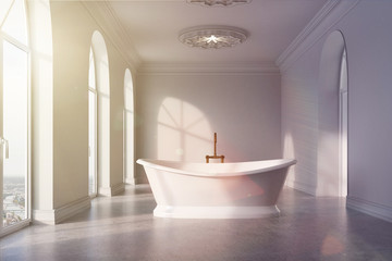 Gray bathroom, original white tub toned