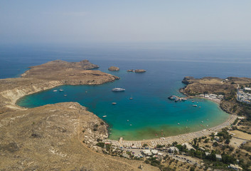 Fototapeta na wymiar Aerial view of Lindos beach, Rhodes island