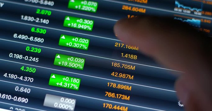 Digital tablet computer showing stock market data