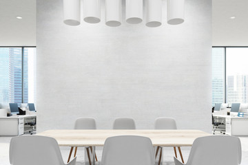 Close up of a conference room table, white