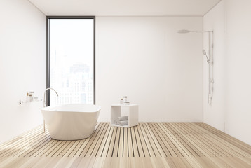 Obraz na płótnie Canvas Wooden floor bathroom and shower
