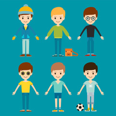 Group of young kid portrait friendship man character team happy people boy person vector illustration.