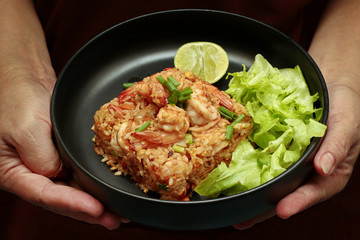 Fried Jasmine rice with prawns in yellow powder