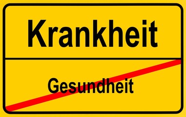 Sign city limits, symbolic image for path into illness