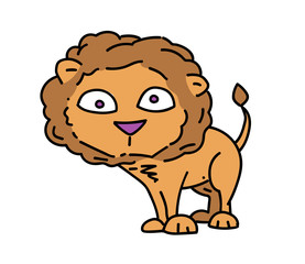 Lion cartoon hand drawn image. Original colorful artwork, comic childish style drawing.