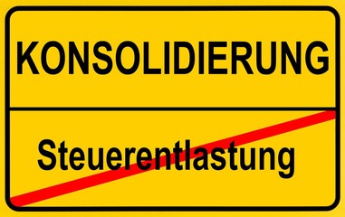 Obraz premium City limit sign as a symbolic image for the conflict between tax reduction and the consolidation of public finances