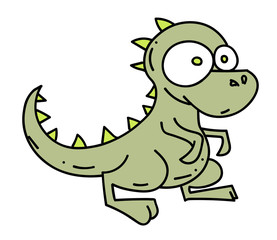Little dinosaur cartoon hand drawn image. Original colorful artwork, comic childish style drawing.