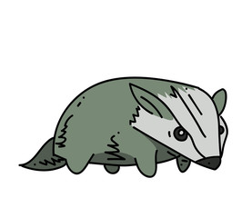 Badger cartoon hand drawn image. Original colorful artwork, comic childish style drawing.