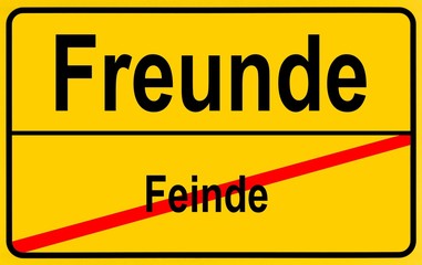 Sign city limits, symbolic image for going from enmity to friendship
