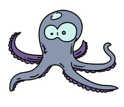 Octopus cartoon hand drawn image. Original colorful artwork, comic childish style drawing.