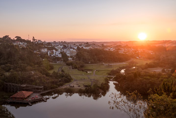 Aerial view of Tangua Park and Curitiba City at sunset - Curitiba, Parana, Brazil