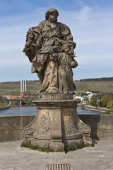 Obraz premium Alte Mainbruecke Main river bridge with statue of St. Josephus, Wuerzburg, Bavaria, Germany, Europe