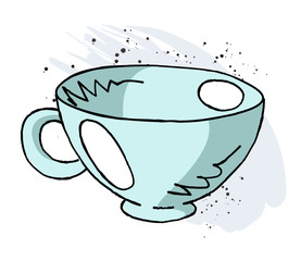 Mug cartoon hand drawn image. Original colorful artwork, comic childish style drawing.