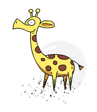 Giraffe cartoon hand drawn image. Original colorful artwork, comic childish style drawing.
