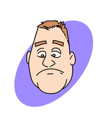 Sad face cartoon hand drawn image. Original colorful artwork, comic childish style drawing.