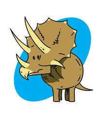 Triceratops cartoon hand drawn image. Original colorful artwork, comic childish style drawing.