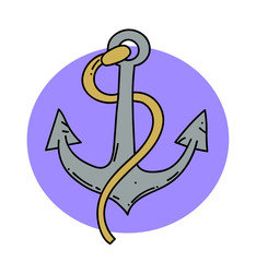 Anchor cartoon hand drawn image. Original colorful artwork, comic childish style drawing.