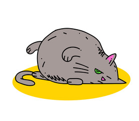 Fat cat cartoon hand drawn image. Original colorful artwork, comic childish style drawing.