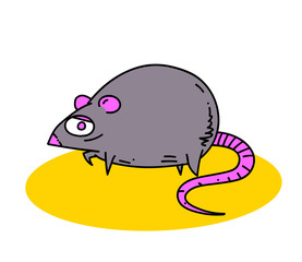Fat rat cartoon hand drawn image. Original colorful artwork, comic childish style drawing.