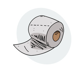Toilet paper roll cartoon hand drawn image. Original colorful artwork, comic childish style drawing.