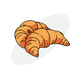 Croissants cartoon hand drawn image. Original colorful artwork, comic childish style drawing.