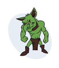 Goblin cartoon hand drawn image. Original colorful artwork, comic childish style drawing.