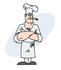 Cool chef with a cigarette hand drawn cartoon image. Freehand artistic illustration.