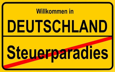 Sign city limits, symbolic image for tax havens outside Germany