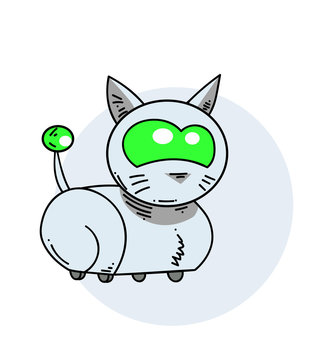 Robot cat hand drawn cartoon image. Freehand artistic illustration.