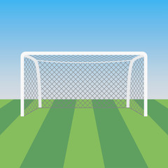 Fototapeta premium Soccer goal and grass in the football stadium. Sports background for poster. Vector illustration.