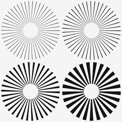 Sunburst element. Starburst, radial stripes. Set of ray, beam. Vector illustration.