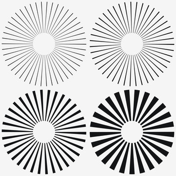 Sunburst element. Starburst, radial stripes. Set of ray, beam. Vector illustration.