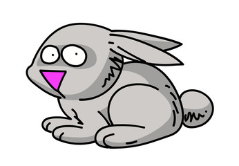 Rabbit cartoon hand drawn image. Original colorful artwork, comic childish style drawing.
