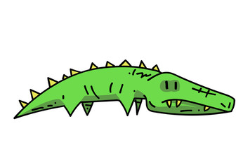 Obraz premium Crocodile cartoon hand drawn image. Original colorful artwork, comic childish style drawing.