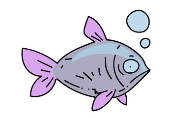 Fish cartoon hand drawn image. Original colorful artwork, comic childish style drawing.