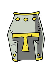 Medieval helmet cartoon hand drawn image. Original colorful artwork, comic childish style drawing.