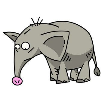 Elephant cartoon hand drawn image. Original colorful artwork, comic childish style drawing.