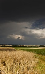 Thick storm clouds gathering over a farming area, Bavaria, Germany, Europe